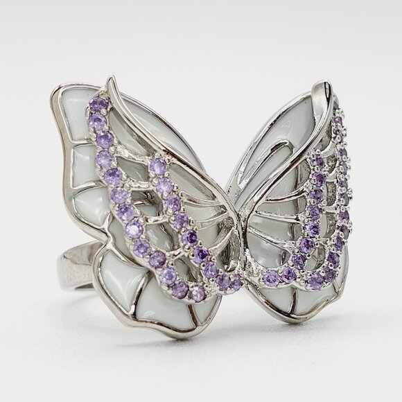 🎁Sweet White Butterfly Anillos Silver Plated Ring for Women/Girl, UNVN12339 - Picture 11 of 15